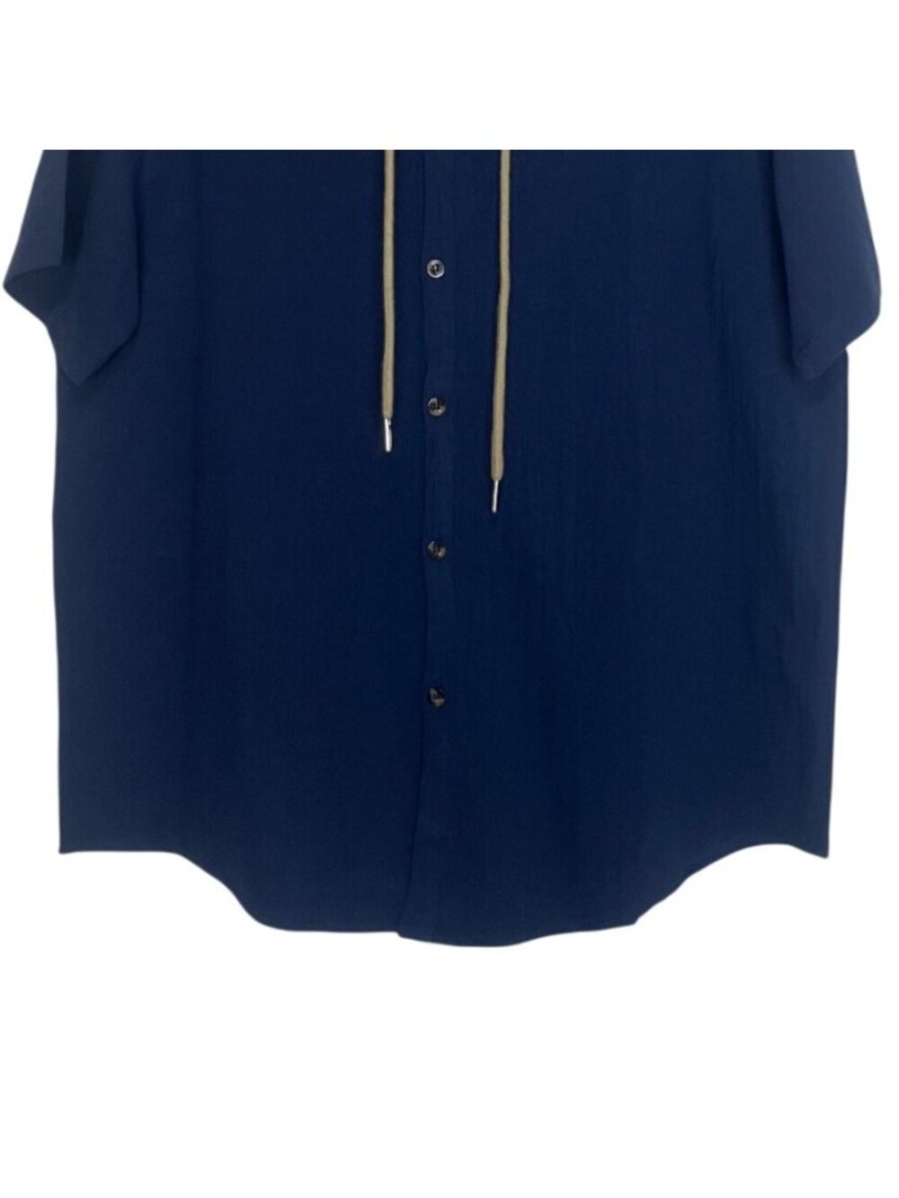 Linet Chic Short Sleeve Button Up Hoodie Shirt Small Navy Blue New - Picture 4 of 8